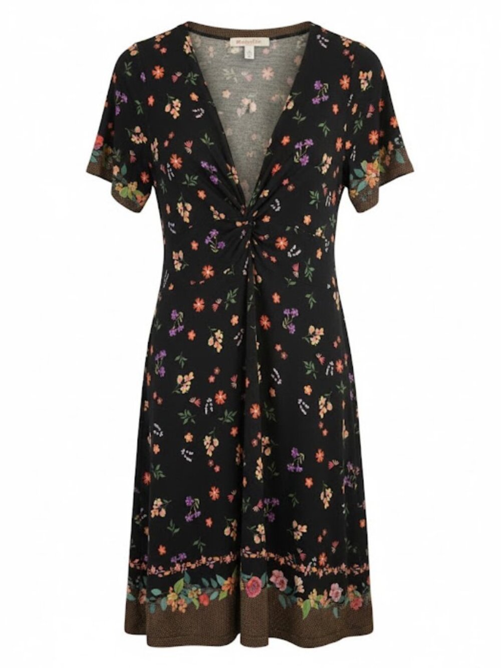 Floral print twist front swing dress Johnny Was Nani size large black print